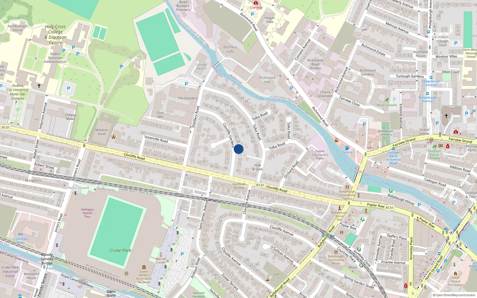 Overhead map showing the location of 50 Clonliffe Gardens, Off Clonliffe Road, Dublin 3
