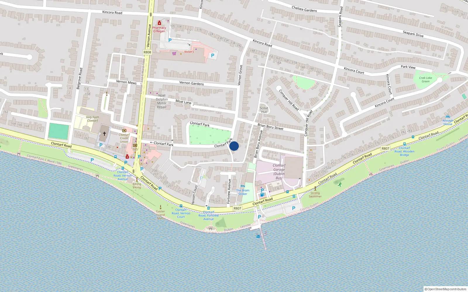Overhead map showing the location of 50 Clontarf Park, Clontarf, Dublin 3