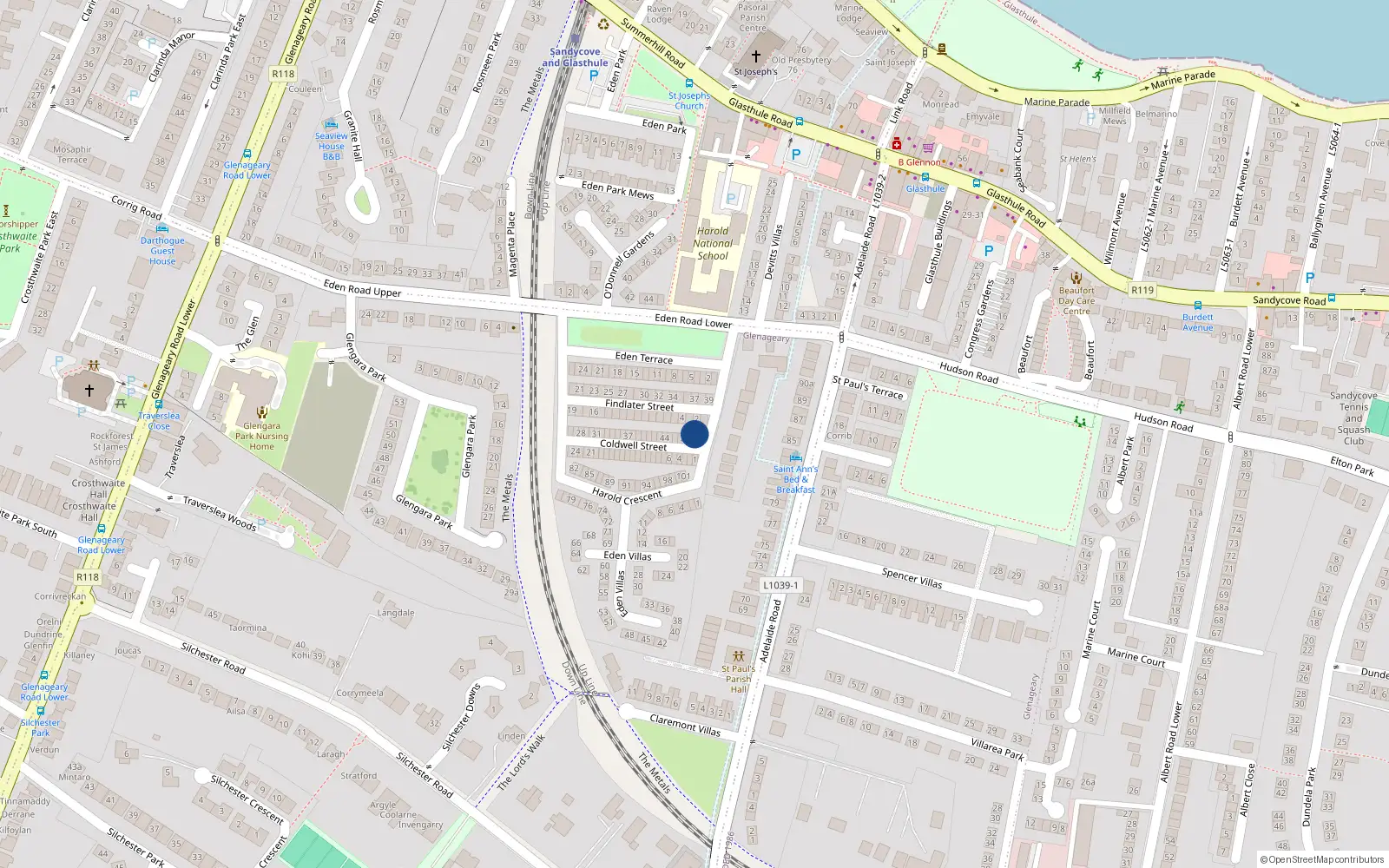 Overhead map showing the location of 50 Coldwell Street, Dublin