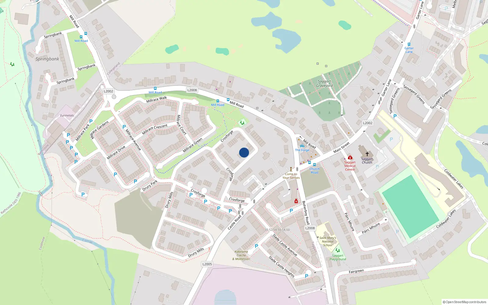 Overhead map showing the location of 50 Crossforge, Saggart, Co Dublin