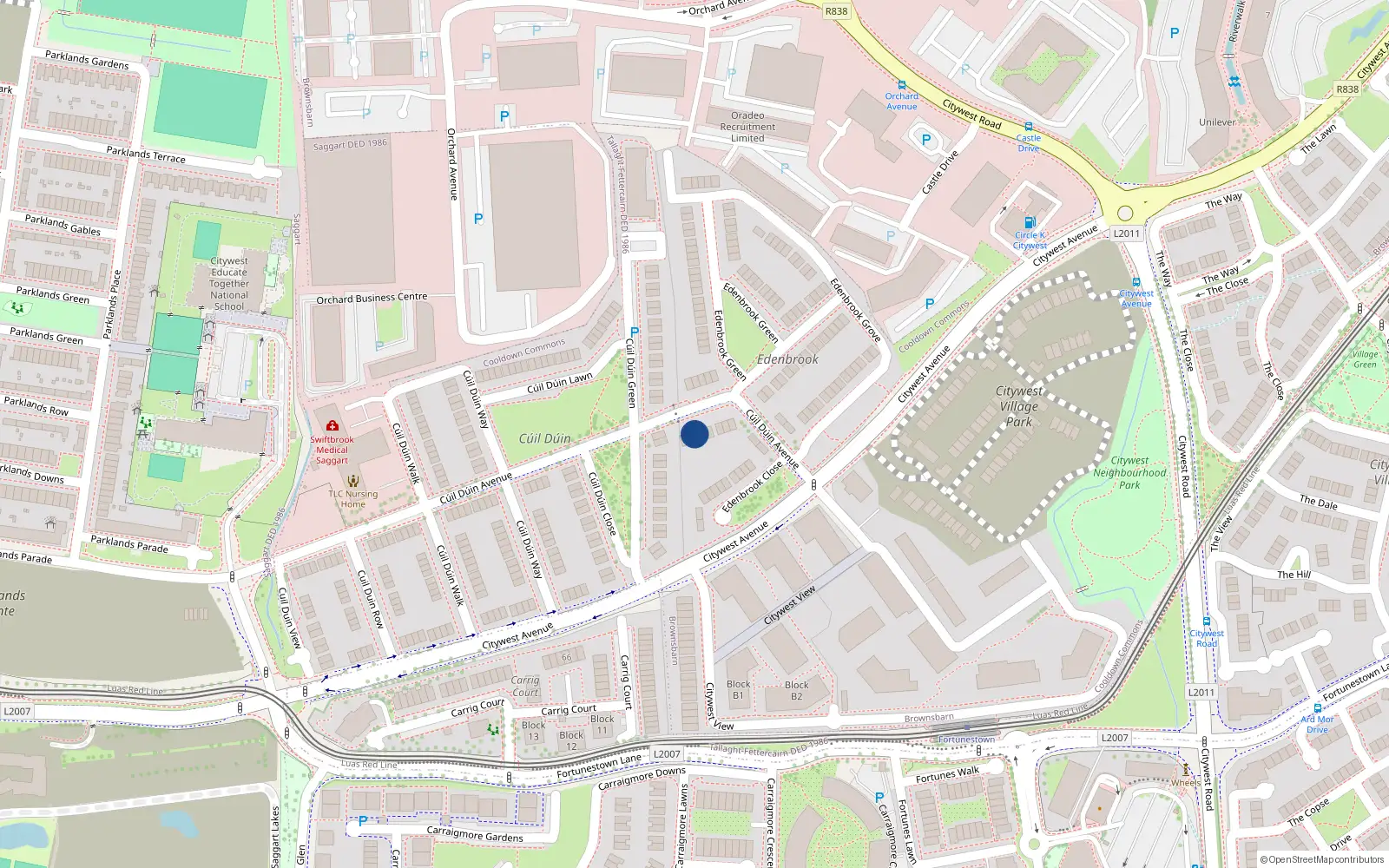 Overhead map showing the location of 50 Cúil Dúin Avenue, Cooldown Commons