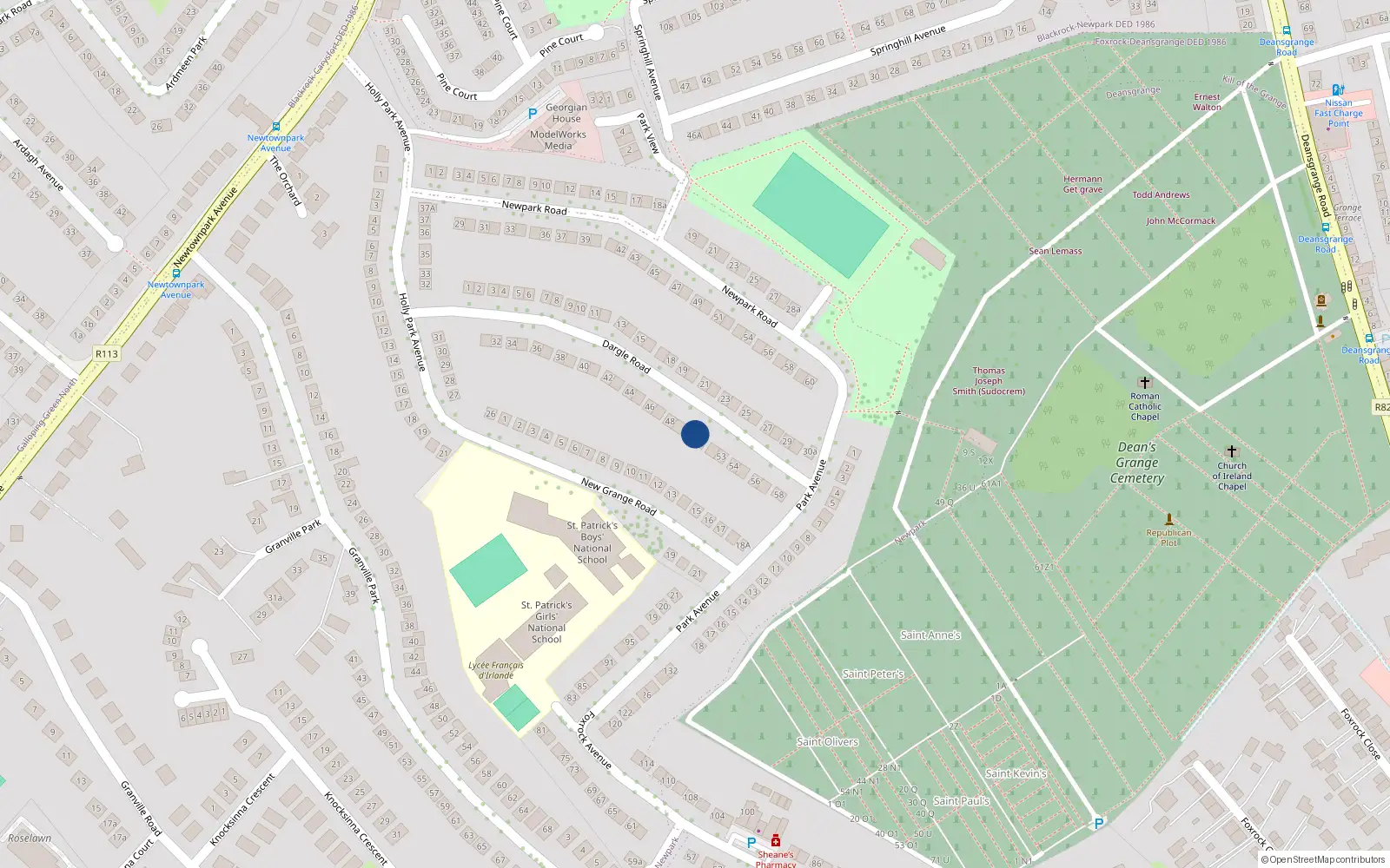 Overhead map showing the location of 50 Dargle Road, Blackrock