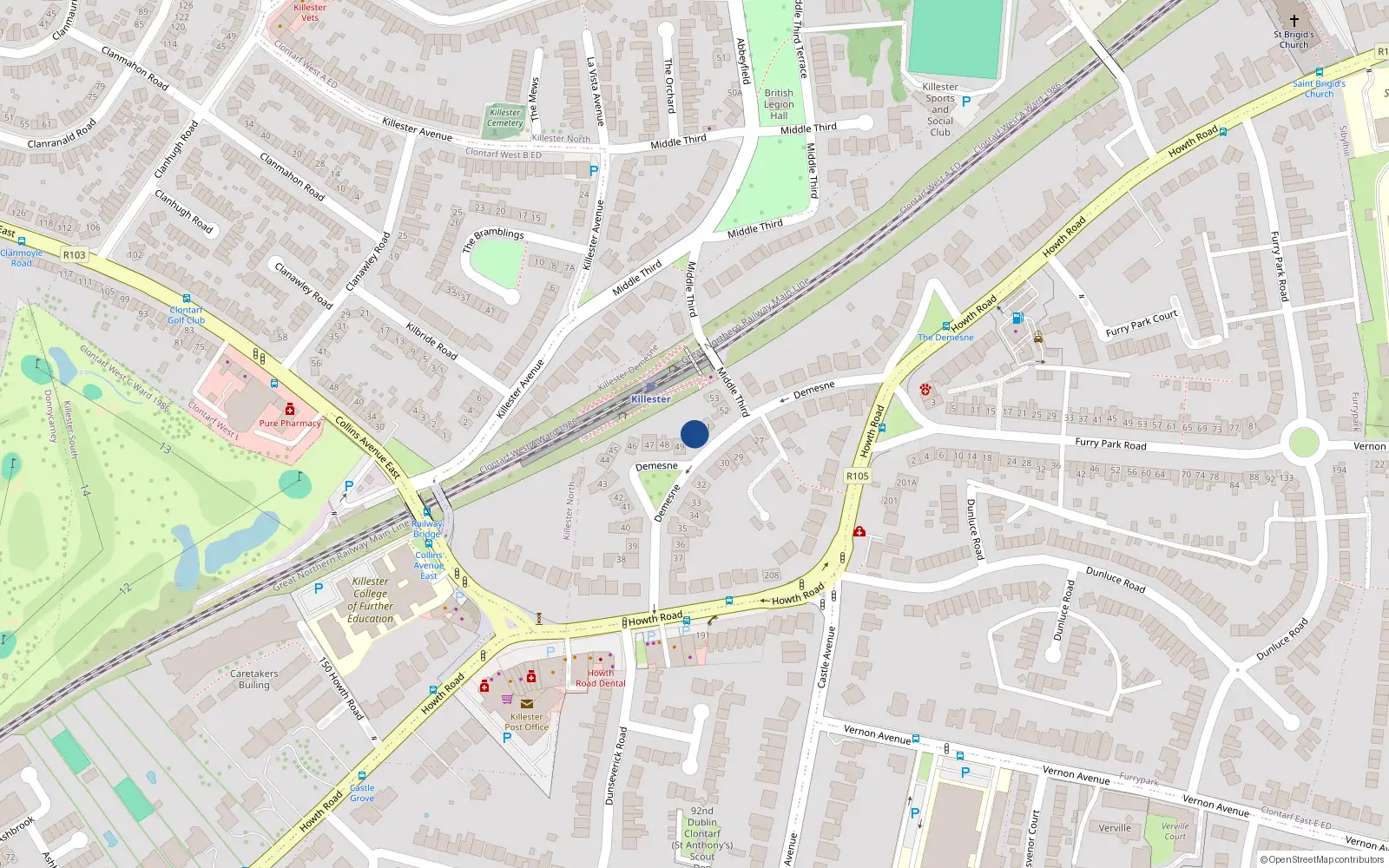 Overhead map showing the location of 50 Demesne, Killester, Dublin 5