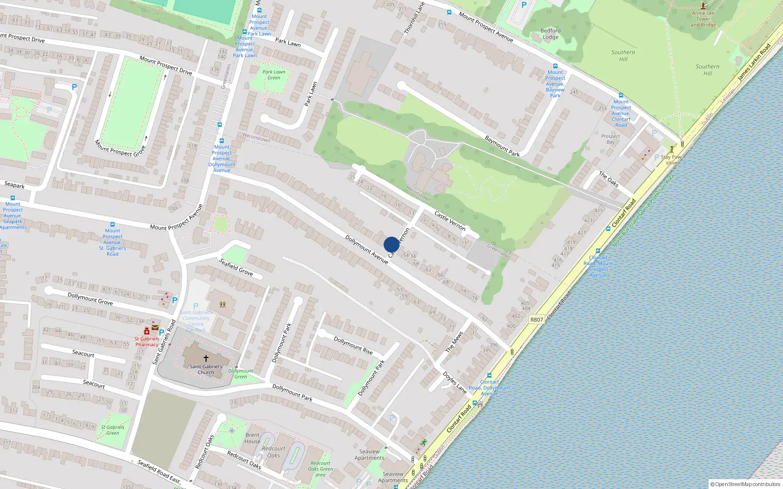 Overhead map showing the location of 50 Dollymount Avenue, Dublin 3