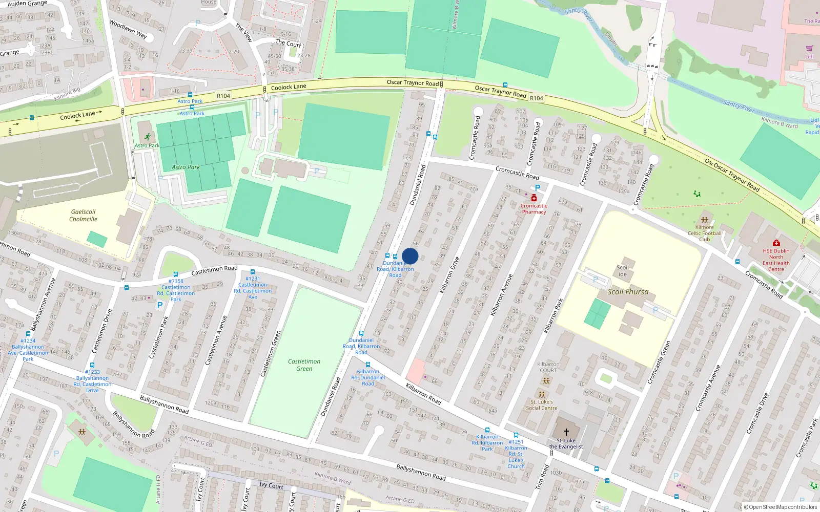 Overhead map showing the location of 50 Dundaniel Road, Dublin 5