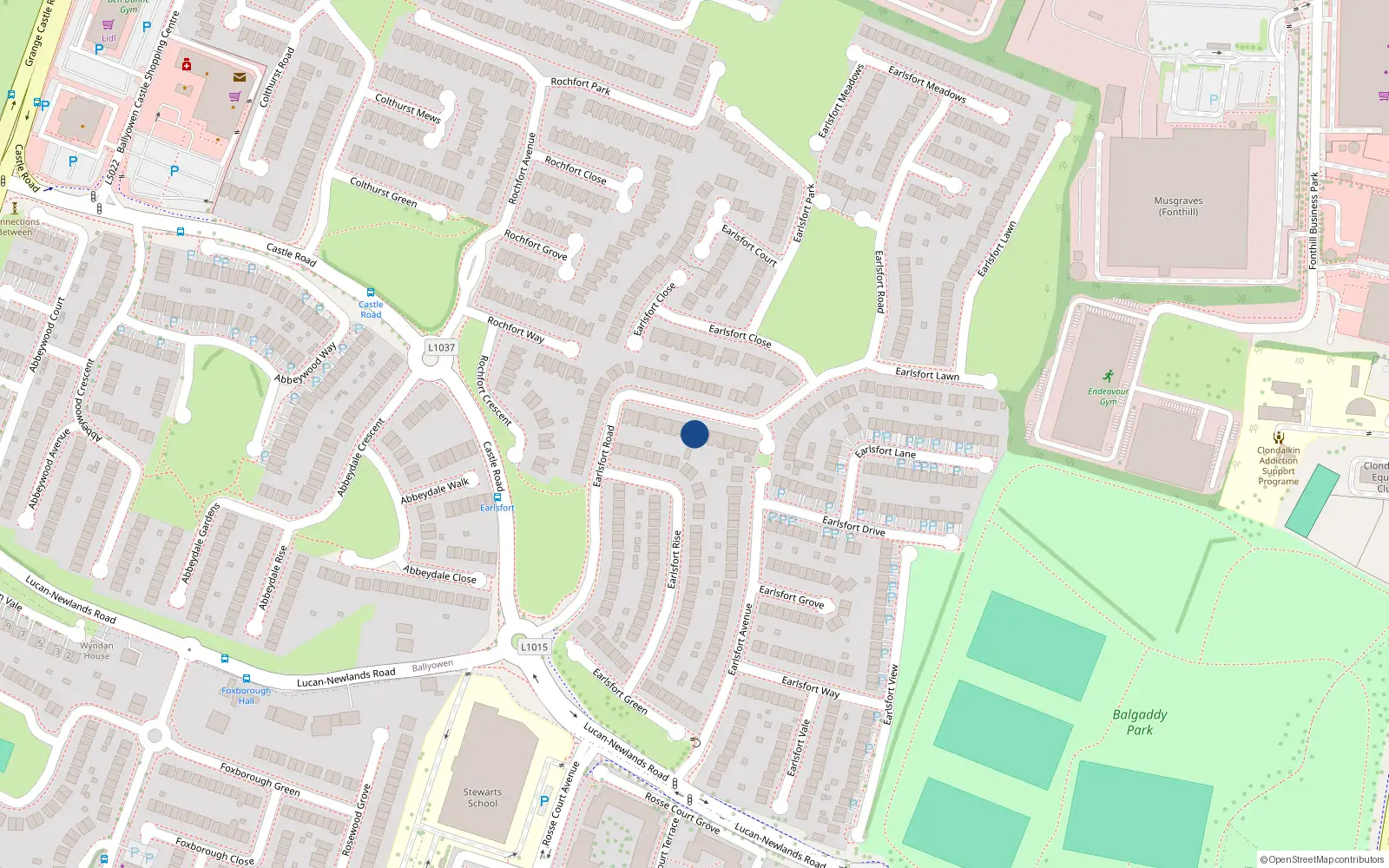 Overhead map showing the location of 50 Earlsfort Road, Lucan