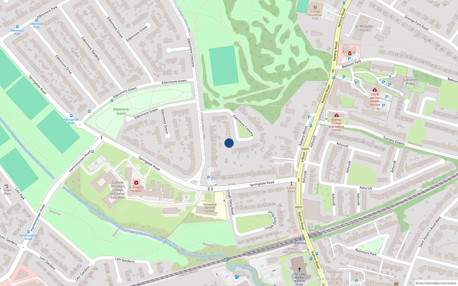 Overhead map showing the location of 50 Edenmore Crescent, Raheny, Dublin 5