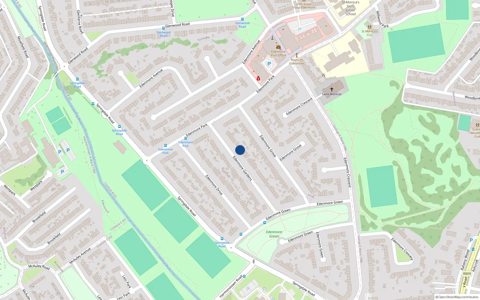 Overhead map showing the location of 50 Edenmore Gardens, Dublin 5