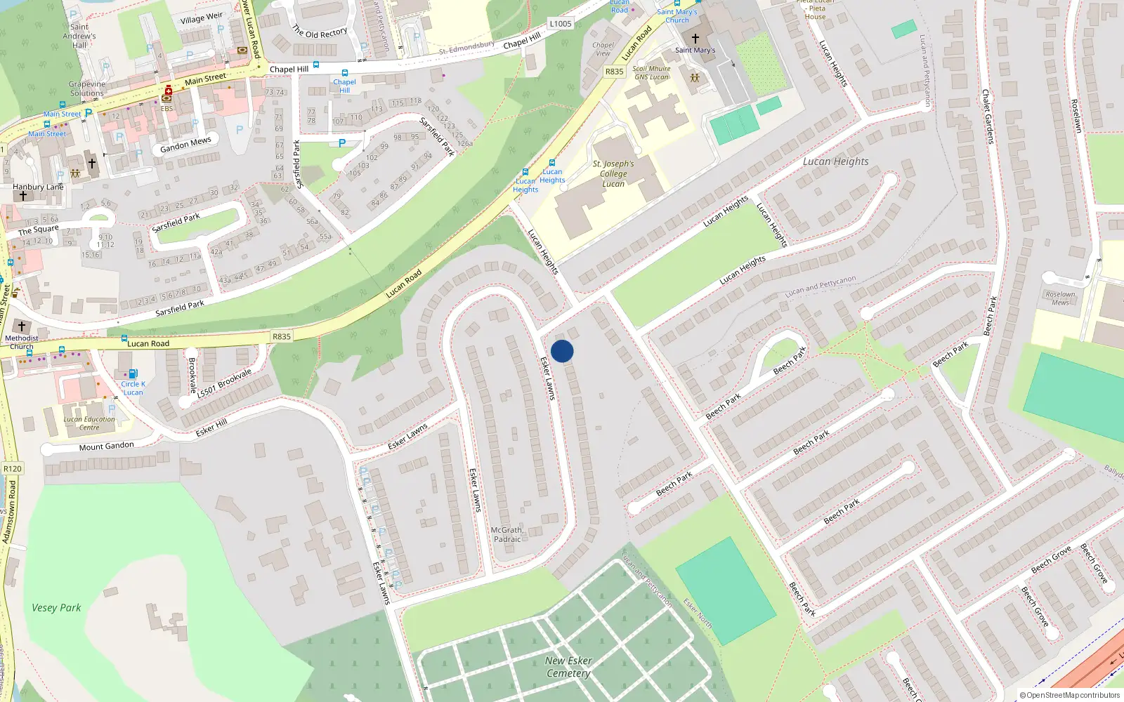 Overhead map showing the location of 50 Esker Lawns, Lucan