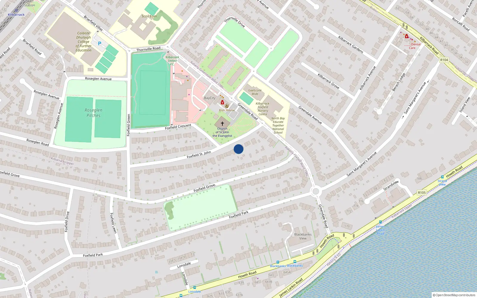 Overhead map showing the location of 50 Foxfield St John, Raheny, Dublin 5