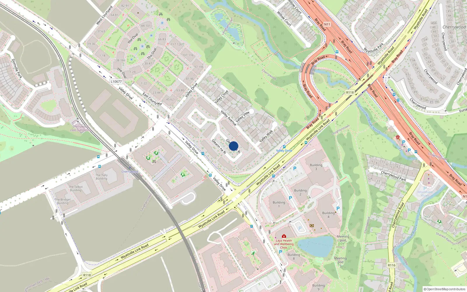 Overhead map showing the location of 50 Gleann na Ri, Cherrywood