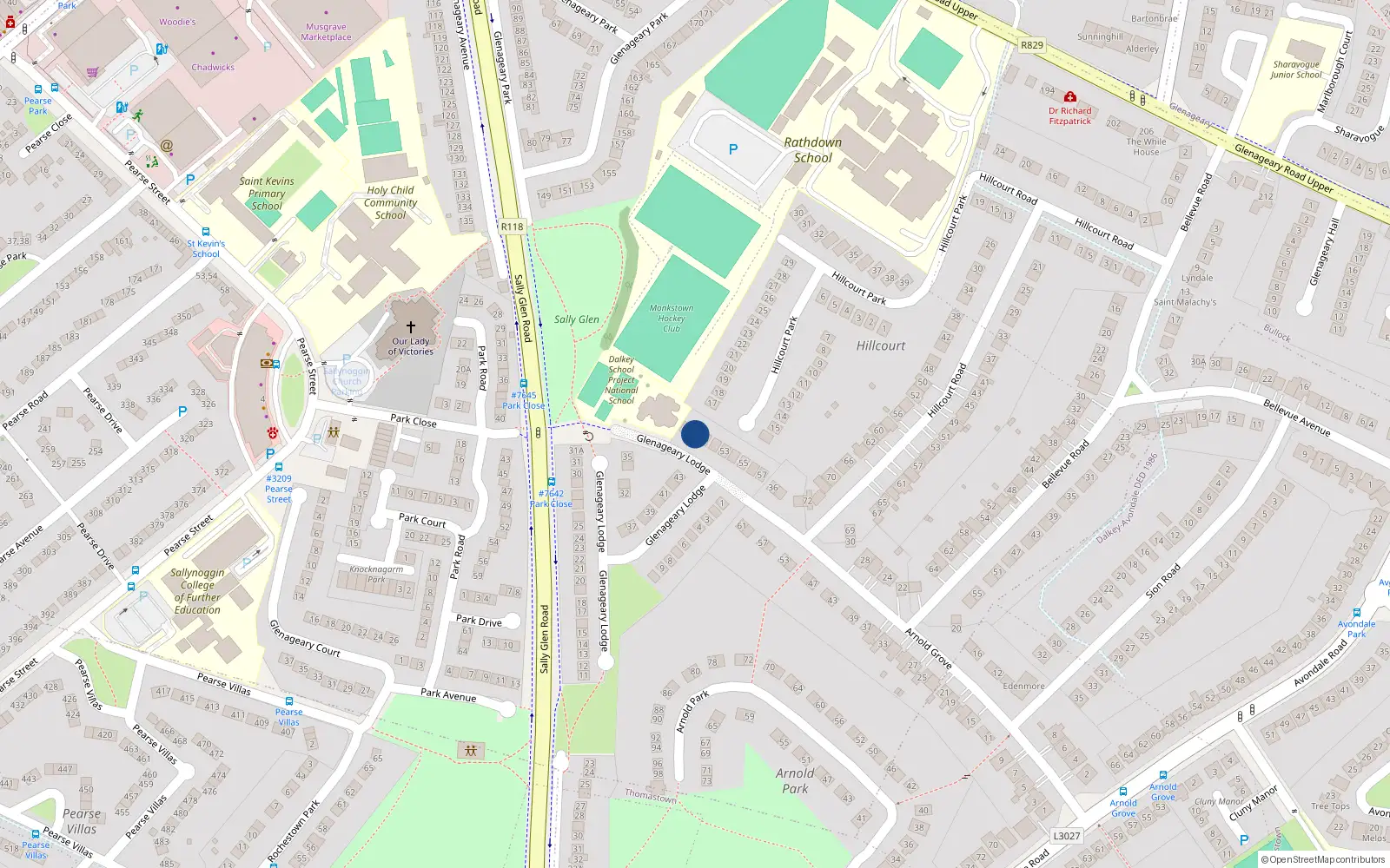 Overhead map showing the location of 50 Glenageary Lodge, Dublin