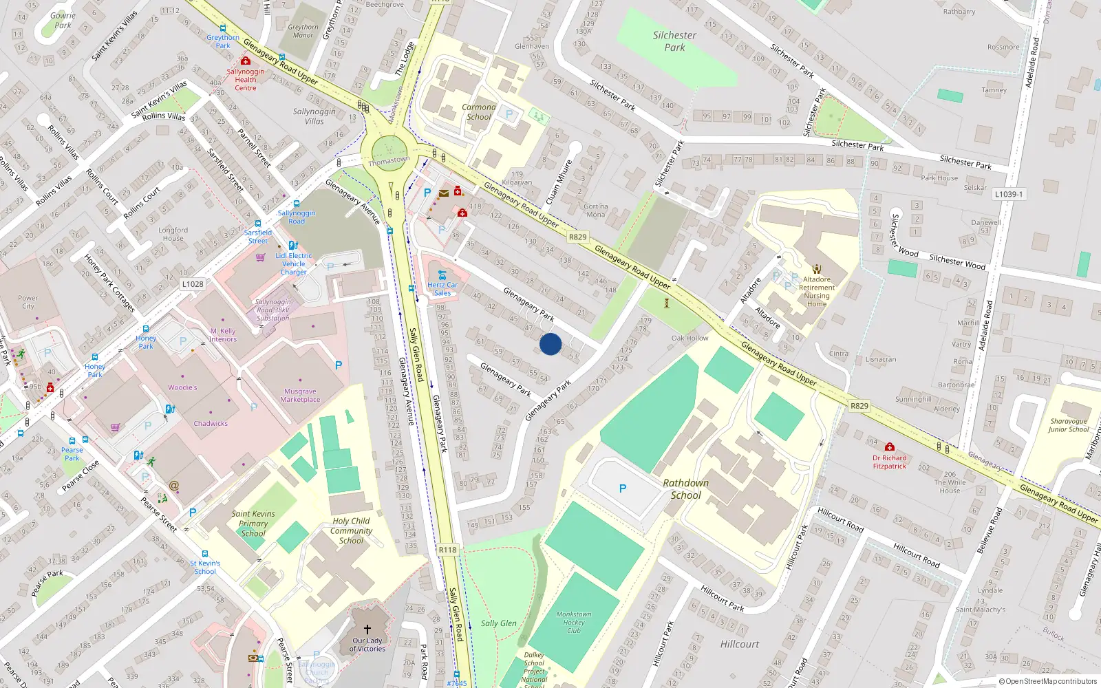 Overhead map showing the location of 50 Glenageary Park, Glenageary, Dublin