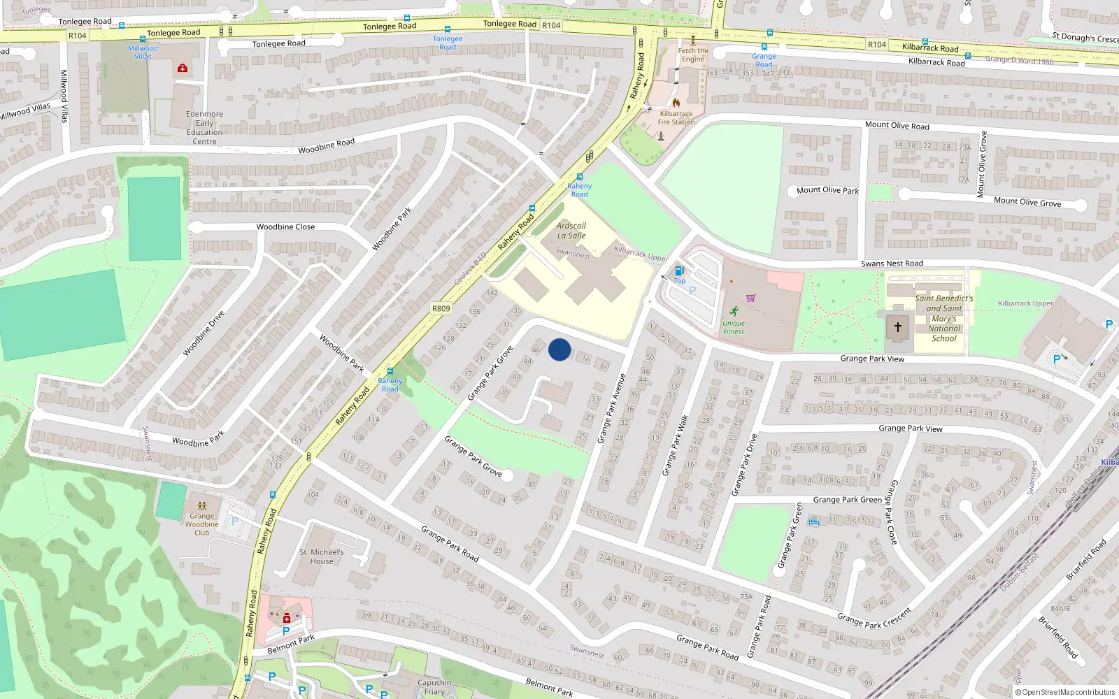 Overhead map showing the location of 50 Grange Park Grove, Raheny, Dublin 5