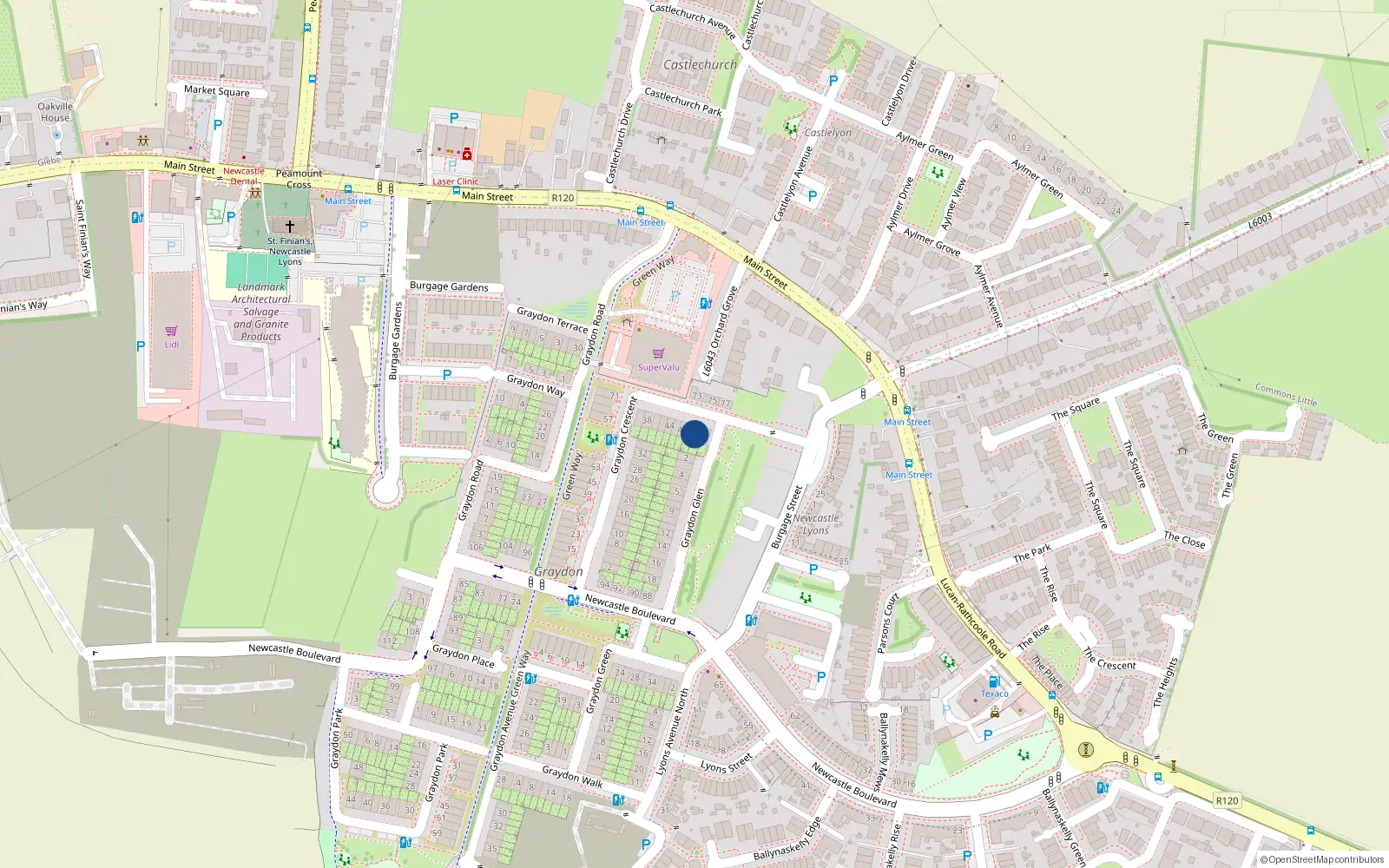 Overhead map showing the location of 50 Graydon Crescent, Newcastle