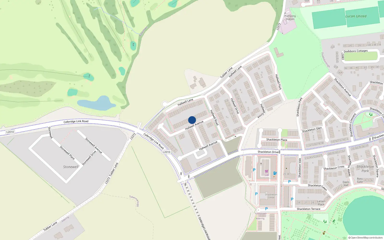 Overhead map showing the location of 50 Hallwell Avenue, Lucan