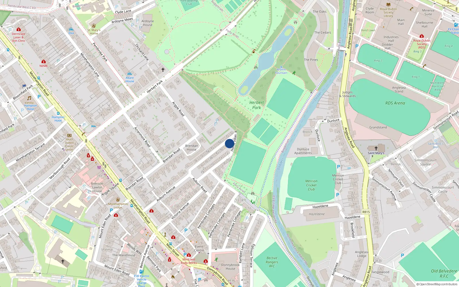 Overhead map showing the location of 50 Home Villas, Dublin 4