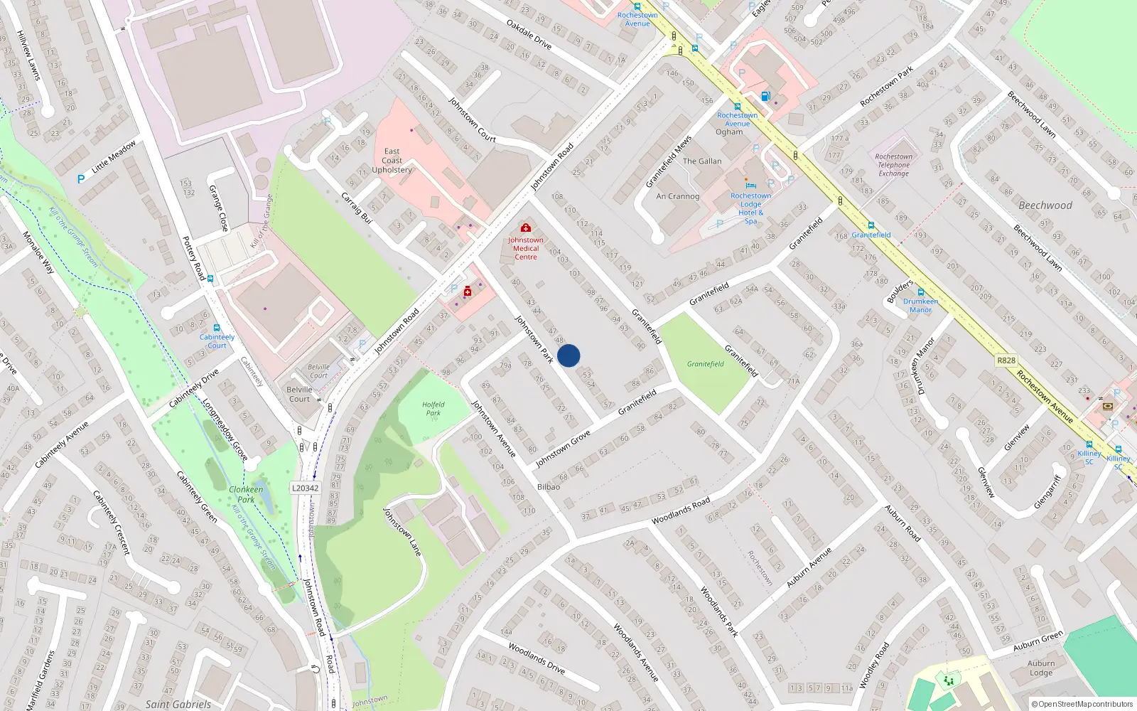 Overhead map showing the location of 50 Johnstown Park, Dun Laoghaire, Dublin