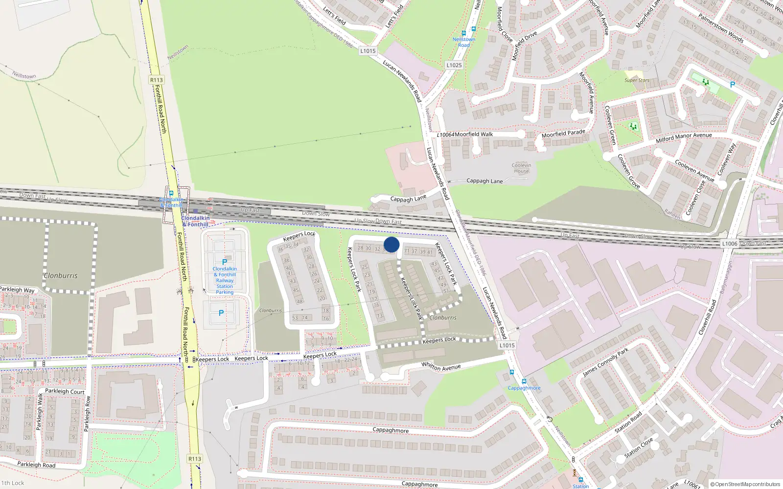 Overhead map showing the location of 50 Keepers Lock Park, Dublin