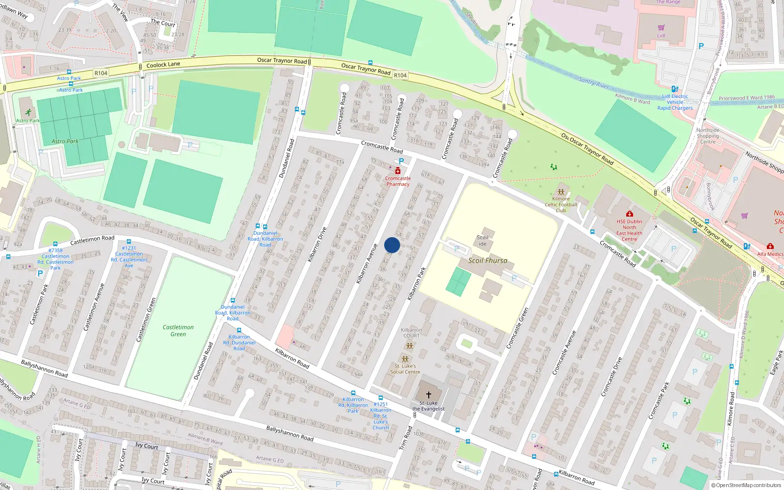 Overhead map showing the location of 50 Kilbarron Avenue, Kilmore West, Coolock