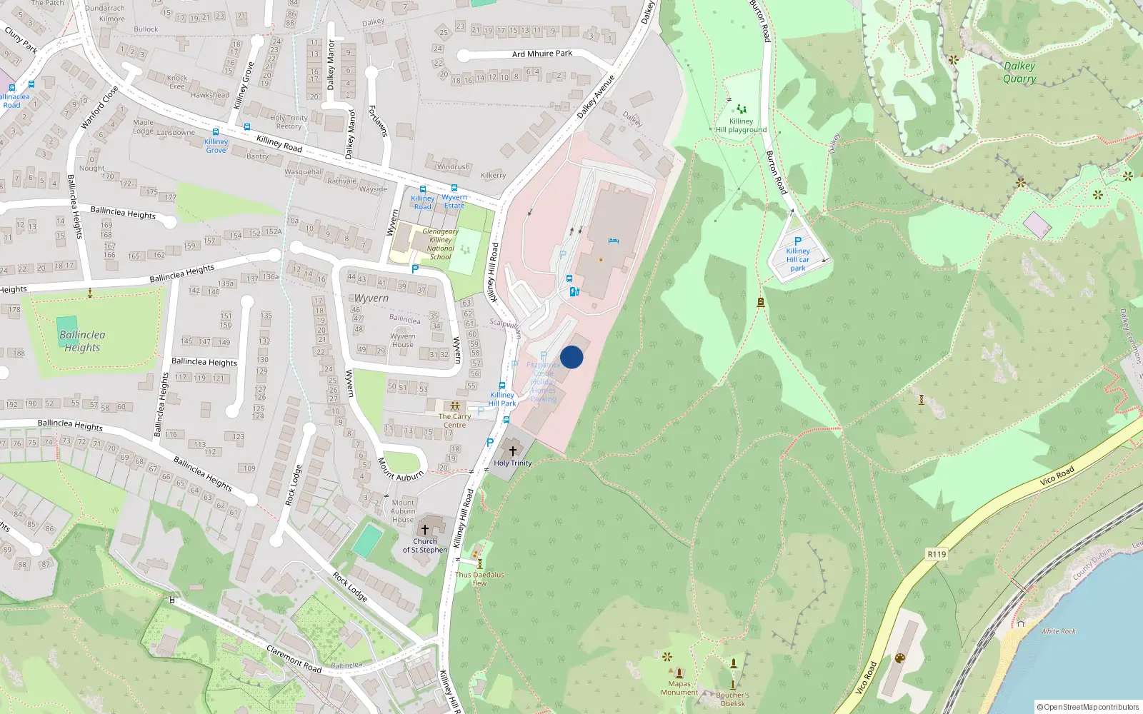 Overhead map showing the location of 50 Killiney Hill Park, Killiney, Dublin