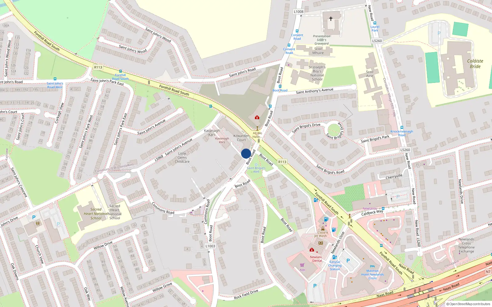 Overhead map showing the location of 50 Kilwarden Court, Boot Road, Clondalkin