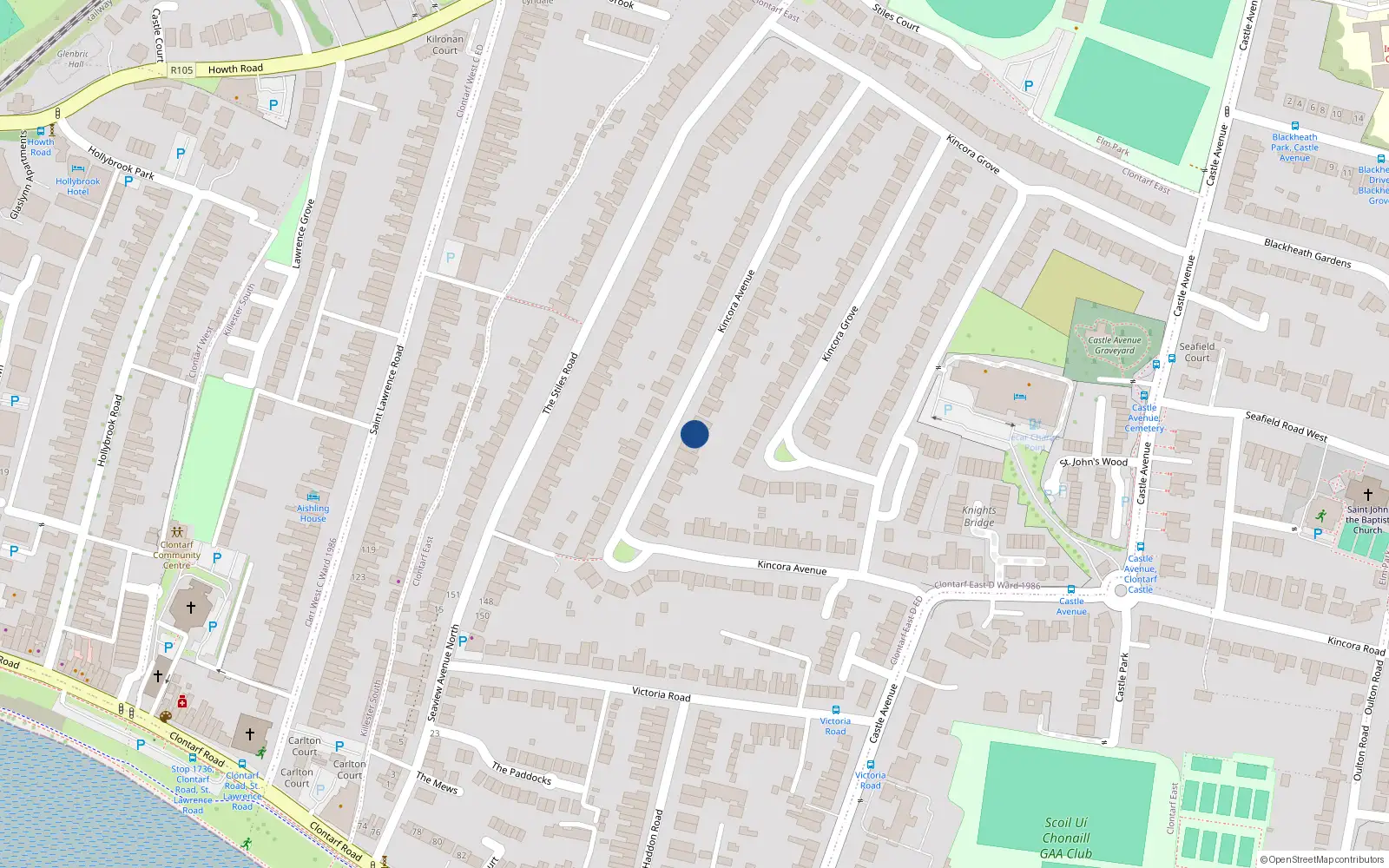 Overhead map showing the location of 50 Kincora Avenue, Dublin 3