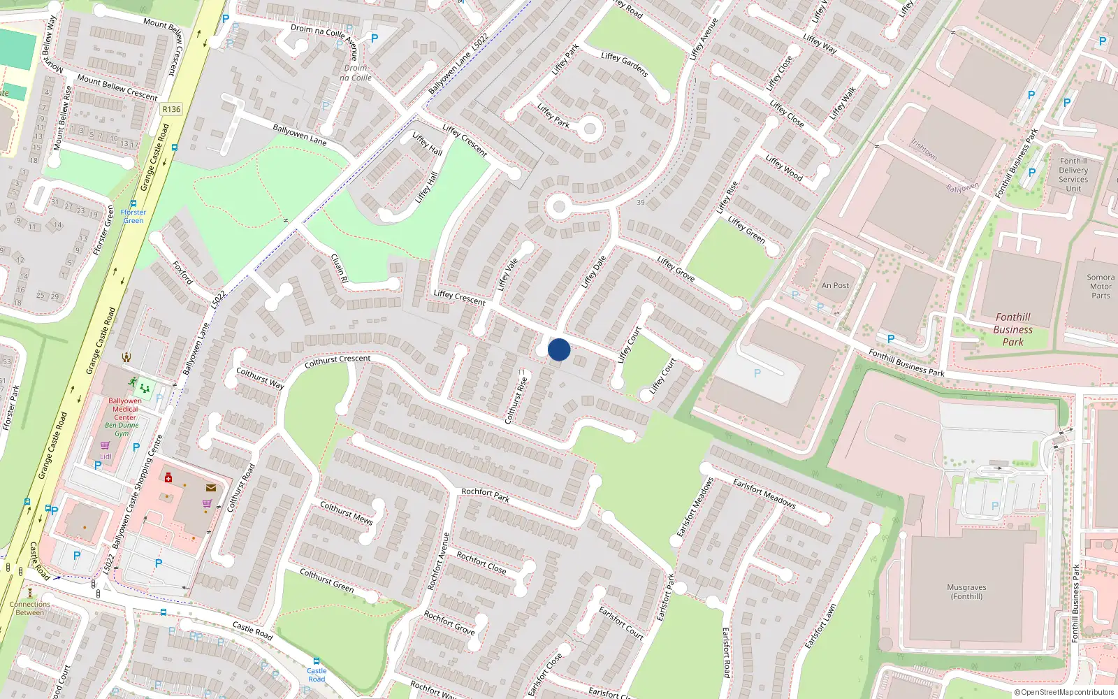Overhead map showing the location of 50 Liffey Crescent, Lucan