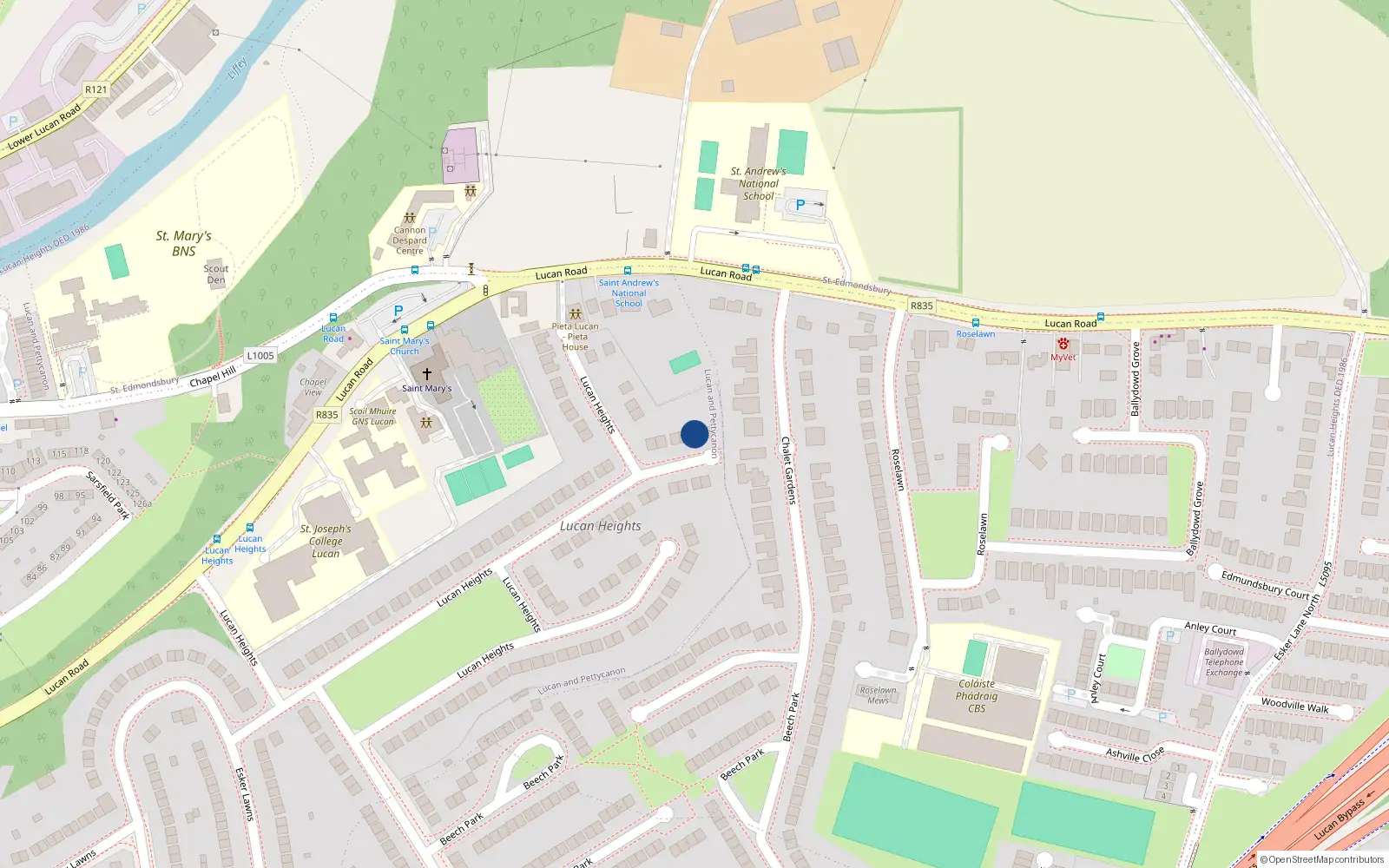 Overhead map showing the location of 50 Lucan Heights, Lucan, Dublin