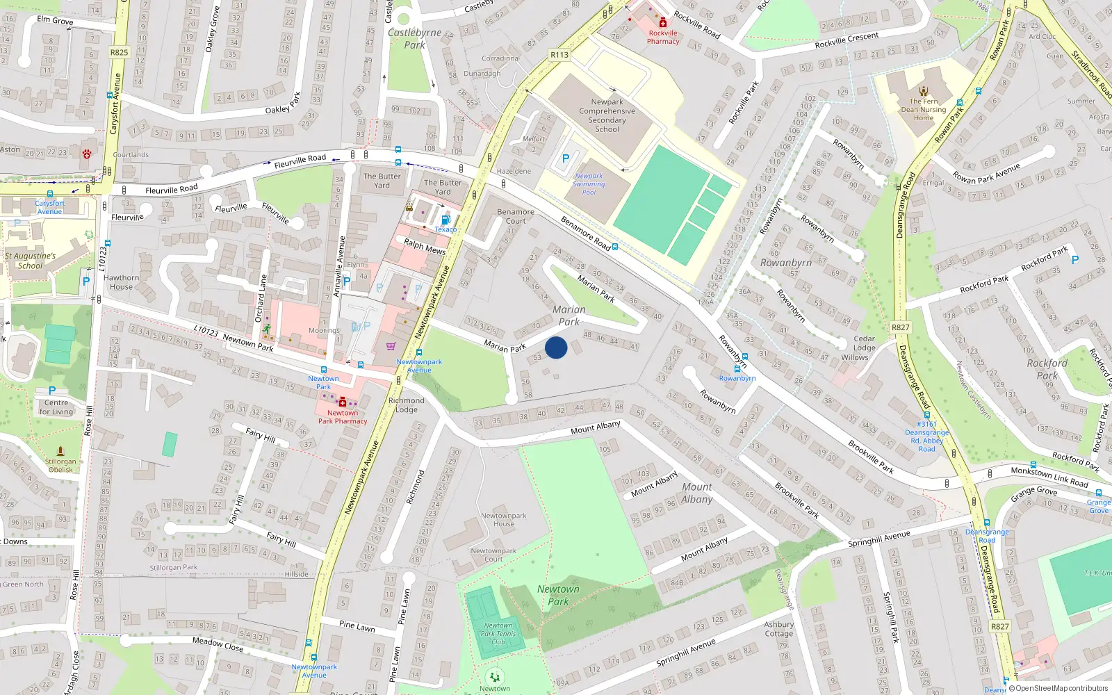 Overhead map showing the location of 50 Marian Park, Blackrock