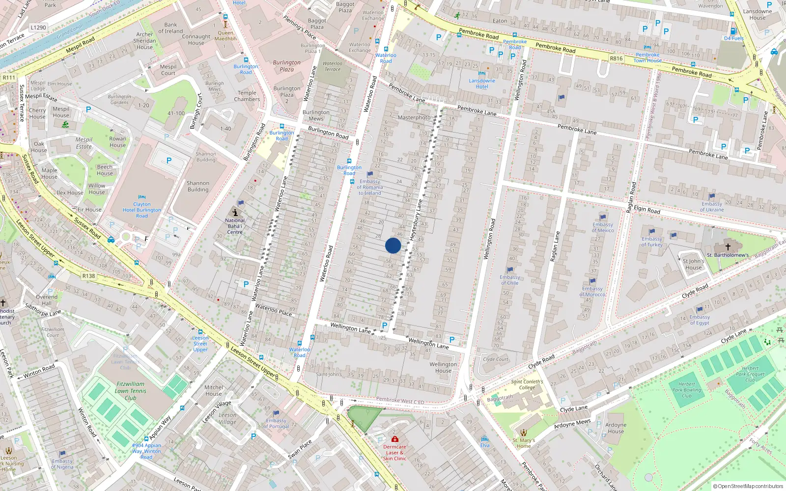 Overhead map showing the location of 50, Mc Cabe Villas, Booterstown