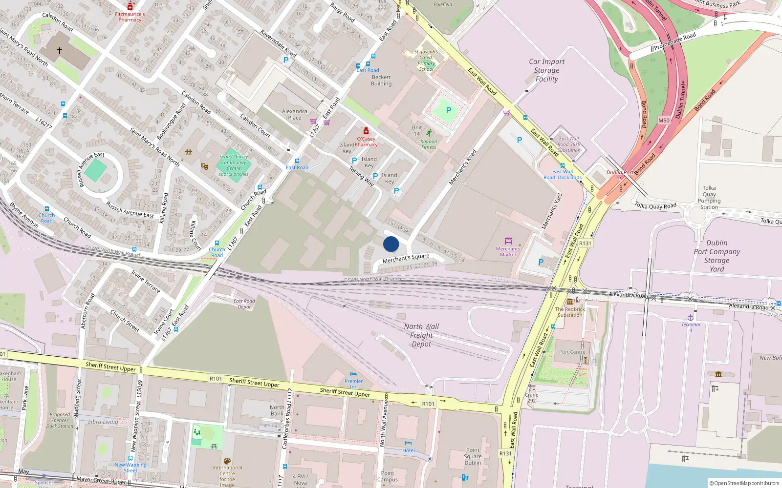 Overhead map showing the location of 50 Merchant's Square, East Wall Road, East Wall, Dublin 3, D03 K6c8