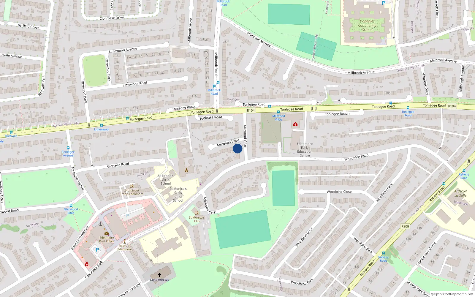 Overhead map showing the location of 50 Millwood Villas, Dublin 5