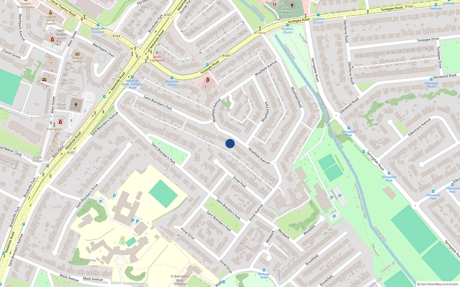 Overhead map showing the location of 50 Moatfield Avenue, Artane, Dublin 5, D05