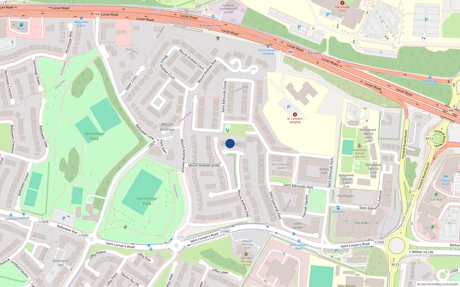 Overhead map showing the location of 50 Mount Andrew Dale, Lucan, Dublin