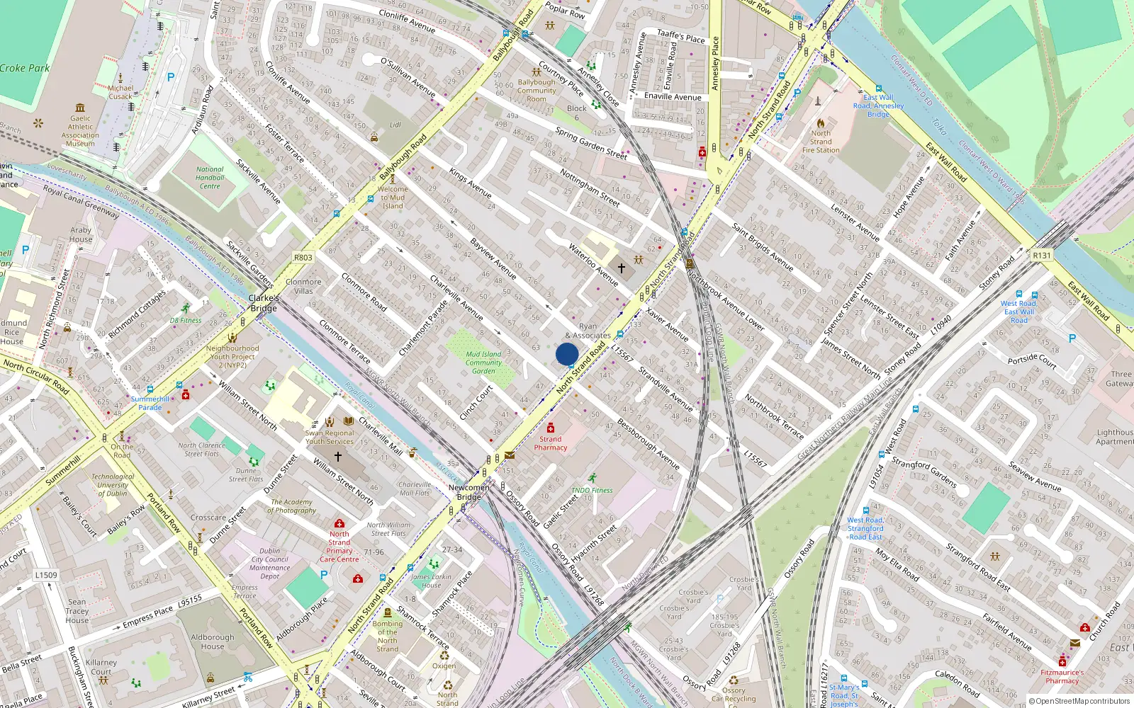 Overhead map showing the location of 50 North Strand Road, Dublin 3