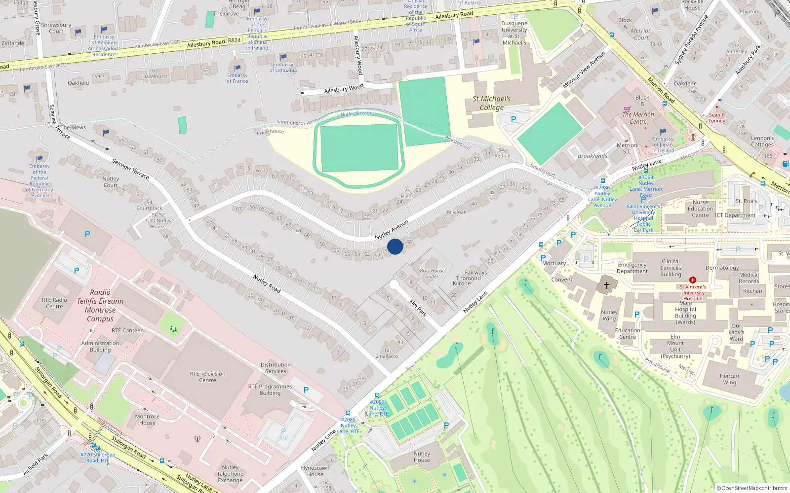 Overhead map showing the location of 50 Nutley Avenue, Priesthouse