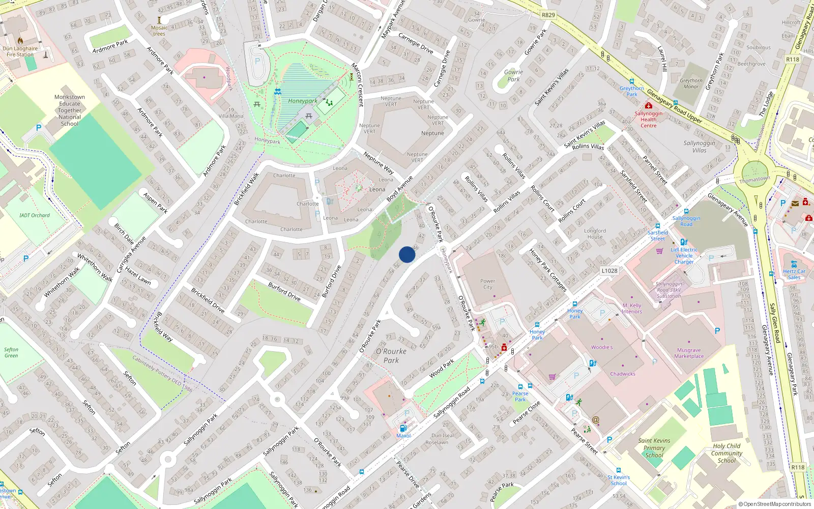 Overhead map showing the location of 50 O'Rourke Park, Sallynoggin