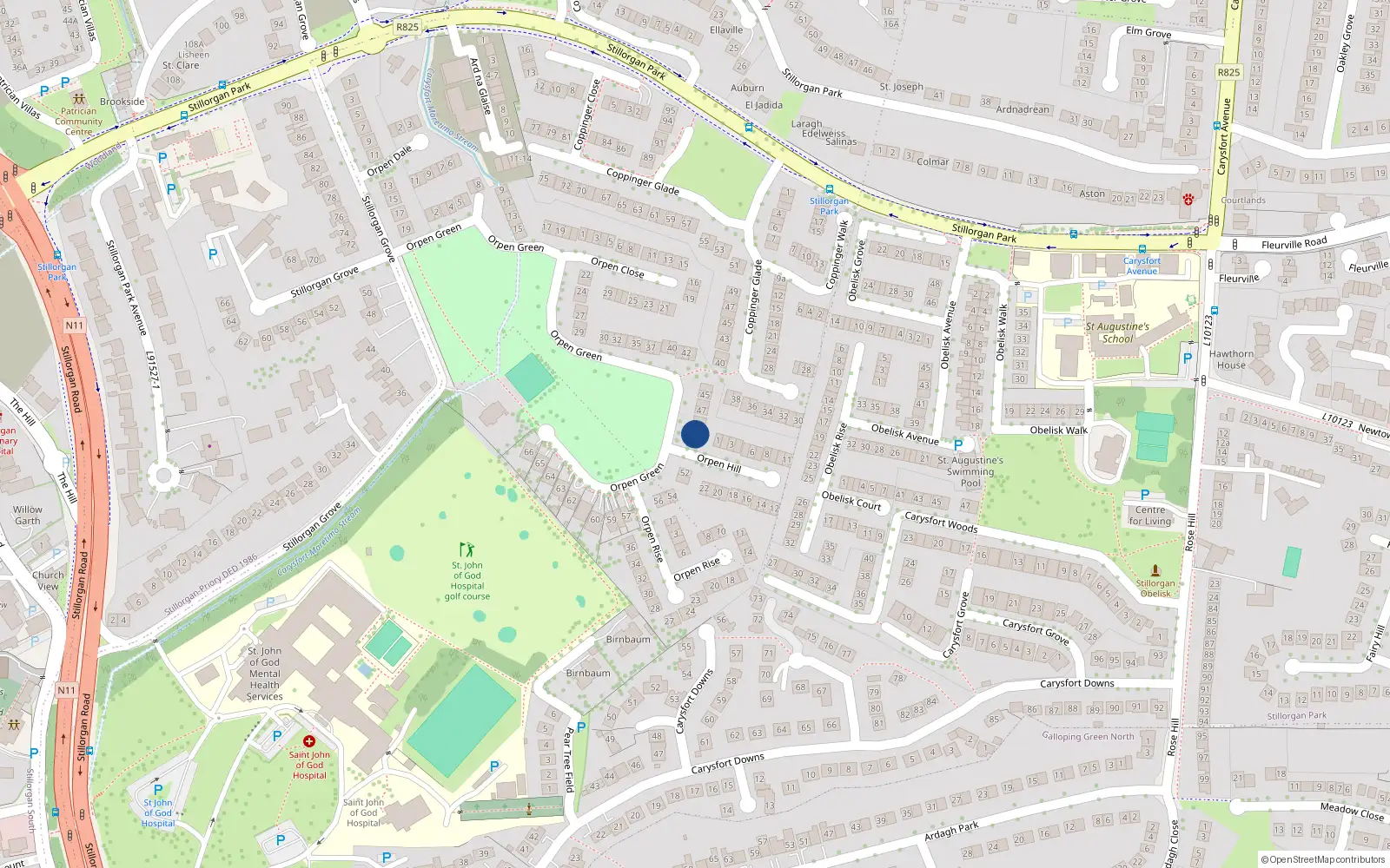 Overhead map showing the location of 50 Orpen Green, Blackrock