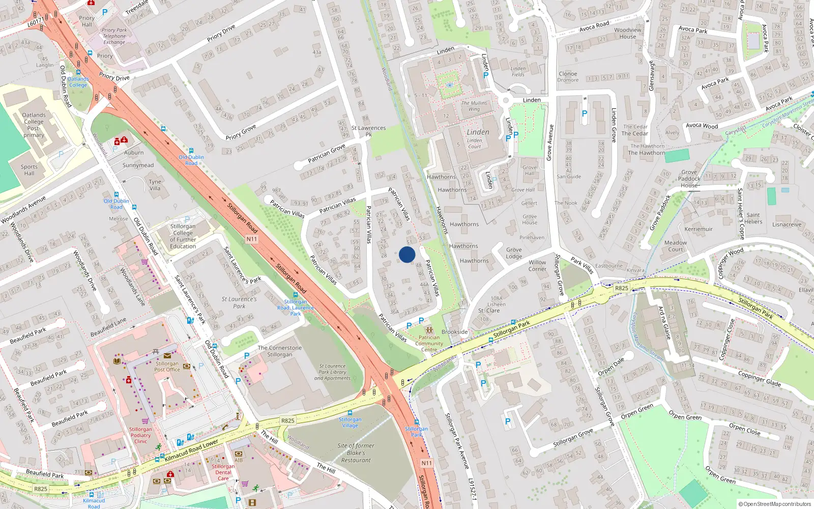 Overhead map showing the location of 50 Patrician Villas, Dublin