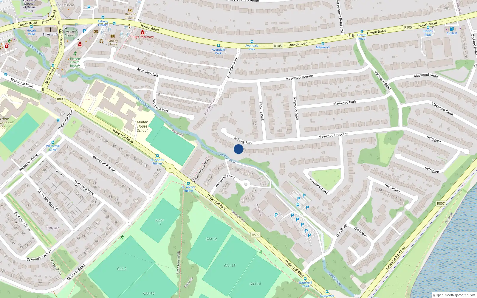 Overhead map showing the location of 50 Raheny Park, Raheny, Dublin 5