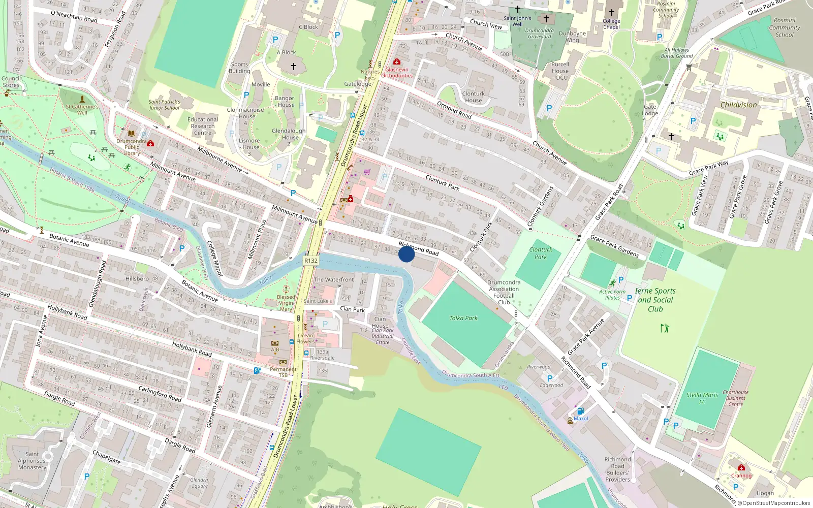 Overhead map showing the location of 50 Richmond Road, Drumcondra, Dublin 9