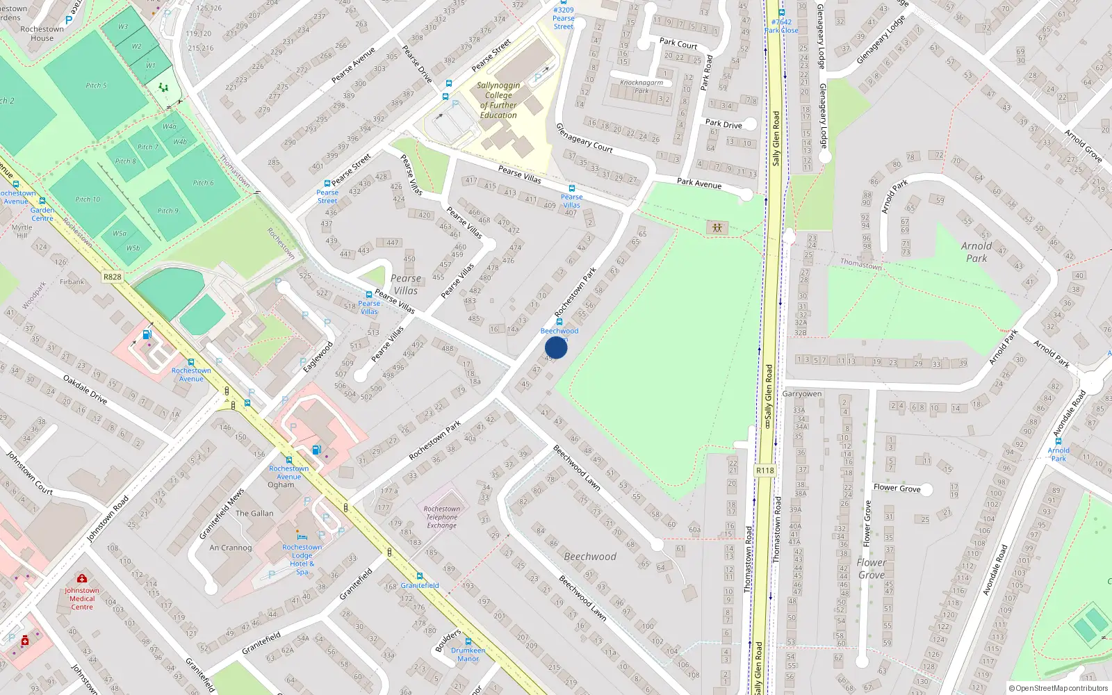 Overhead map showing the location of 50 Rochestown Park, Sallynoggin