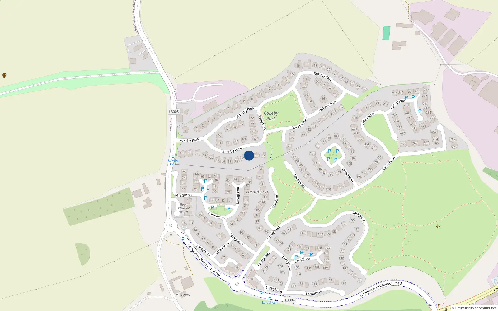 Overhead map showing the location of 50 Rokeby Park, Lucan