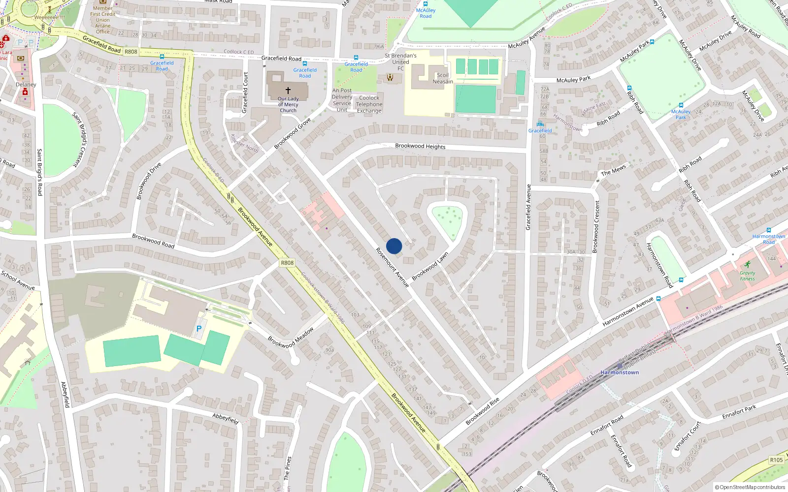 Overhead map showing the location of 50 Rosemount Avenue, Dublin 5