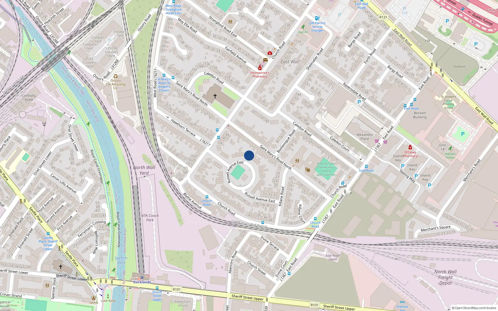 Overhead map showing the location of 50 Russell Avenue East, Dublin 3