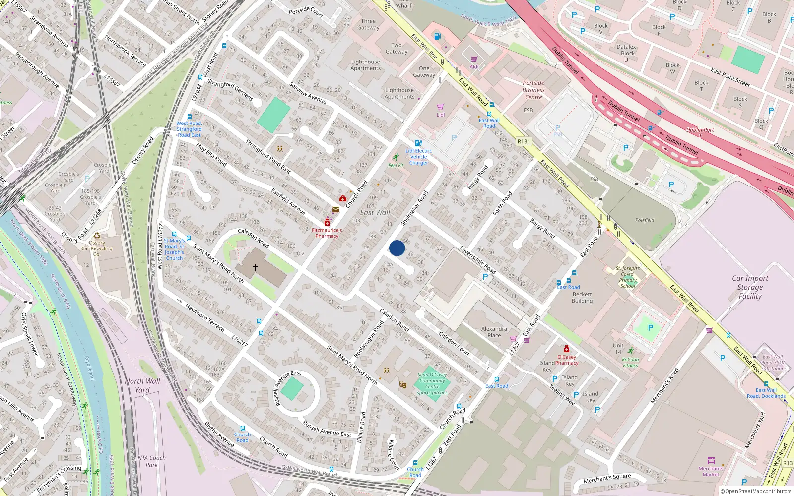 Overhead map showing the location of 50, Shelmalier Road, East Wall Dublin 3