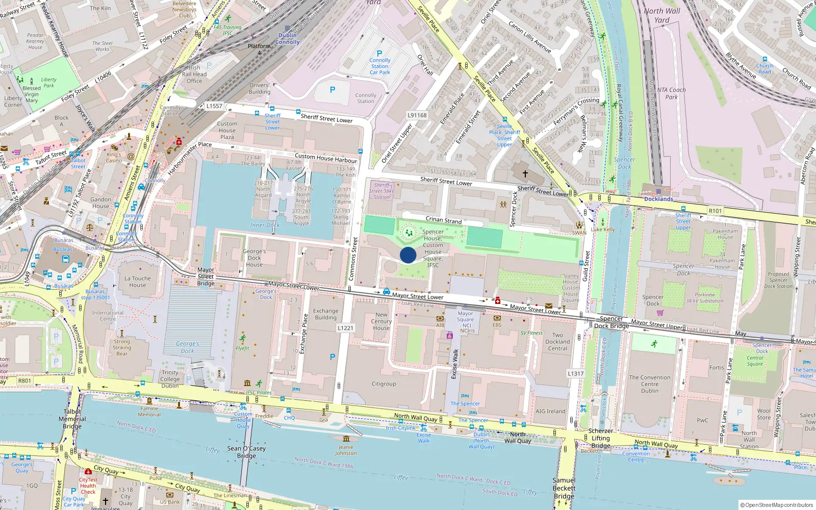 Overhead map showing the location of 50 Spencer House, Custom House Square, Mayor St Lower Dublin 1