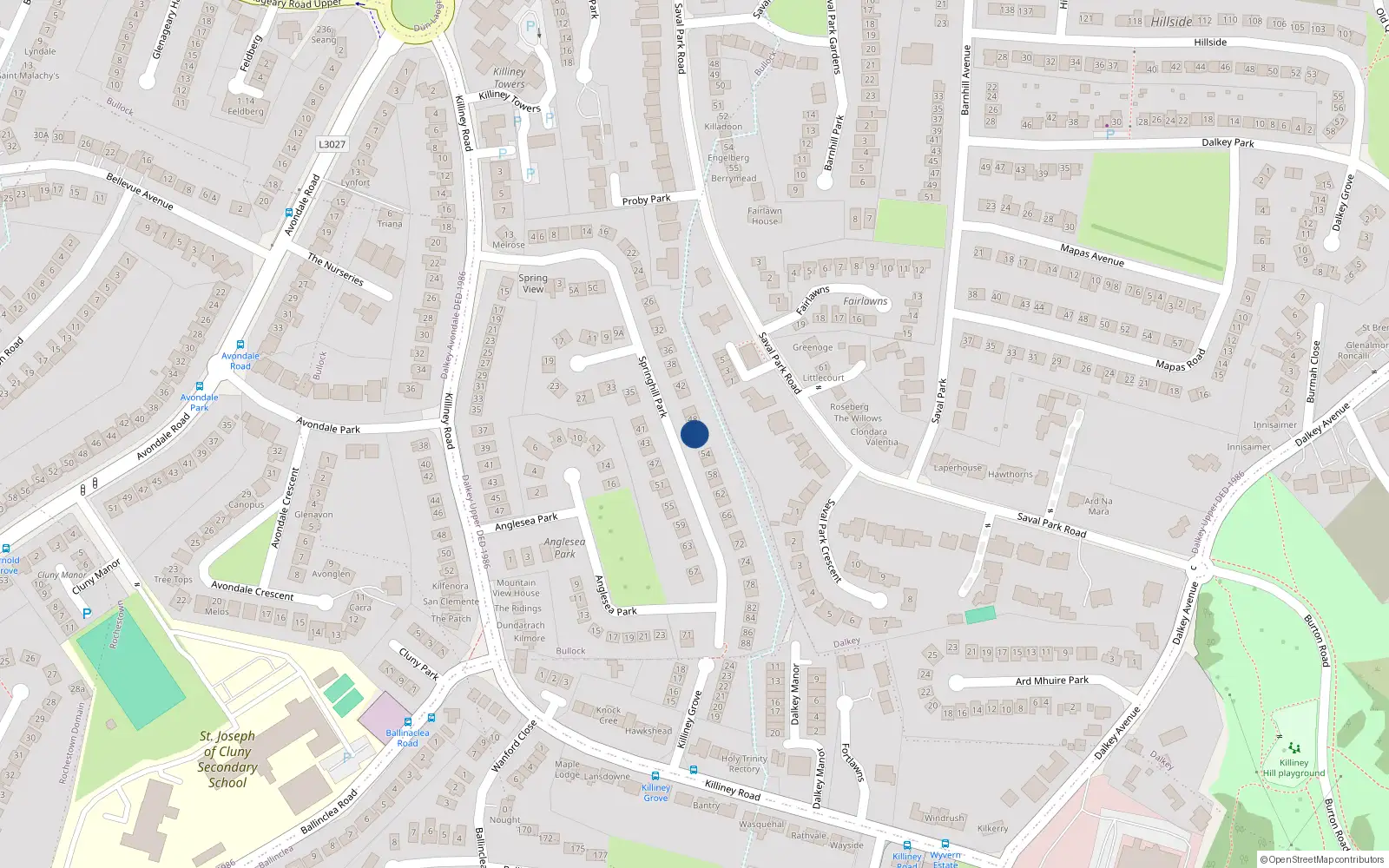 Overhead map showing the location of 50 Springhill Park, Dalkey