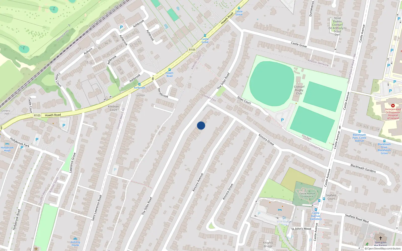 Overhead map showing the location of 50 Stiles Road, Clontarf, Dublin 3